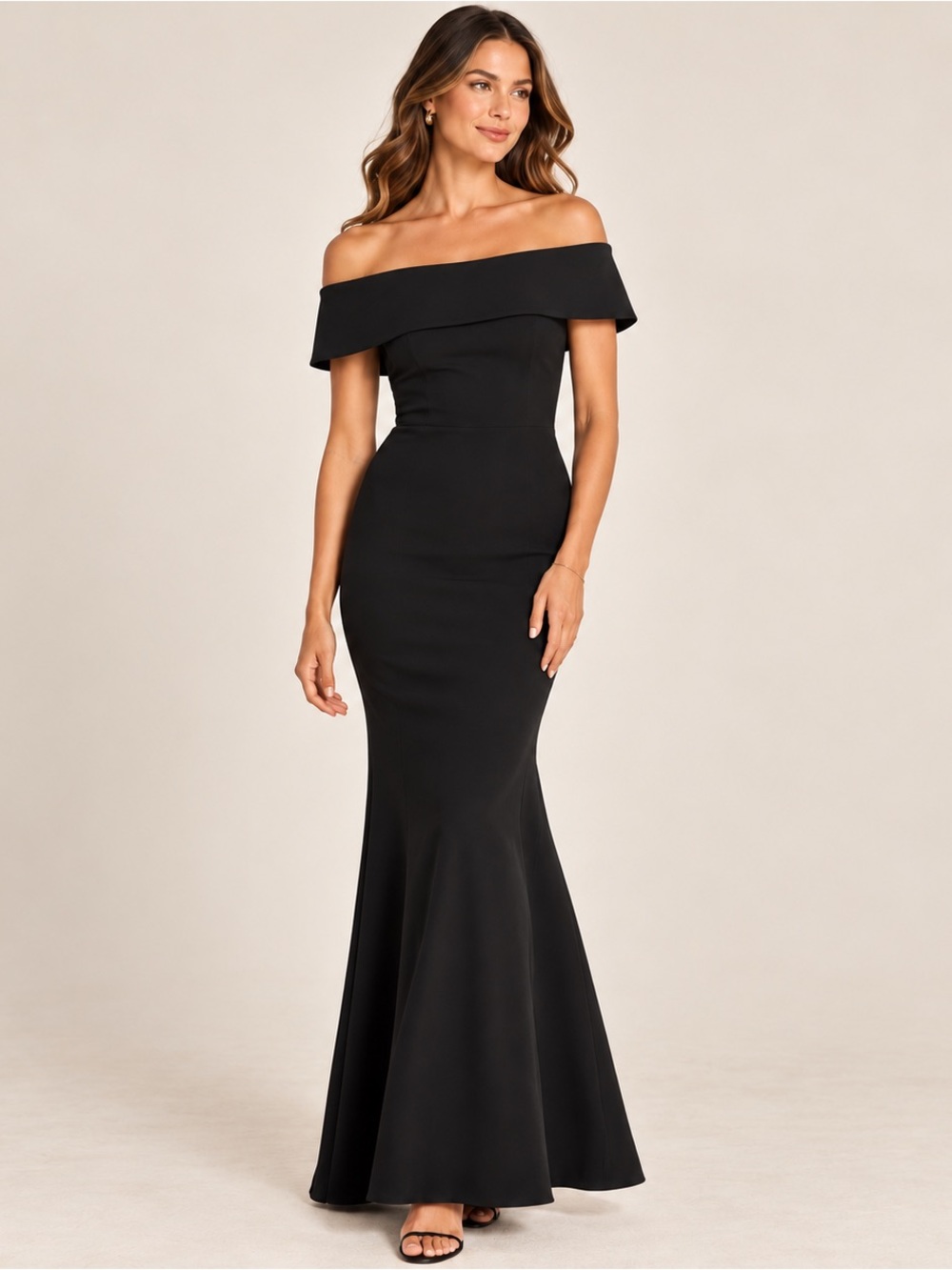 NWT Betsy & Adam Black Off the Shoulder Fit and Flare Gown Size 8